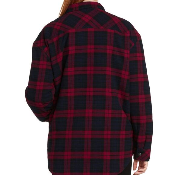 NWT Dickies Red/Black Buffalo Check Shacket Oversized Jacket Snap Up Pockets S - Picture 3 of 4